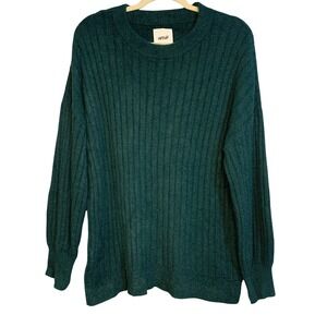 Aerie Ribbed Crew Neck Long Sleeve Soft Cozy Sweater Deep Teal Green M M